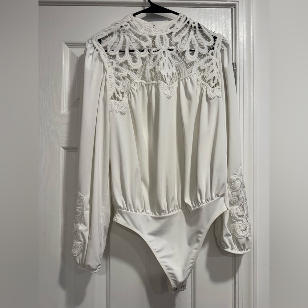 Express White Lace Bodysuit Top